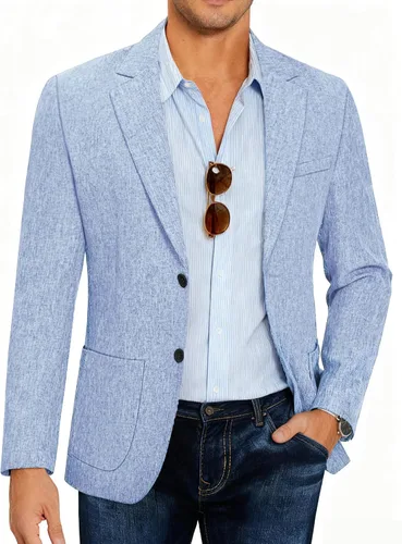 Vista 25 de COOFANDY Mens Blazer Casual Slim Fit Sport Coats Lightweight Sport Jacket Linen Textured Blazer, Two Button Suit Jacket, Patch Pockets, Plaid B