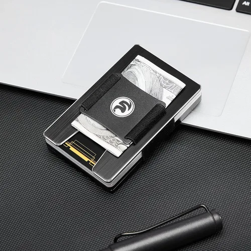 Vista 4 de Carteras de metal de aluminio minimalistas personalizadas para hombres clip de dinero grabado personalizado para marido novio papá hijo tarjetero