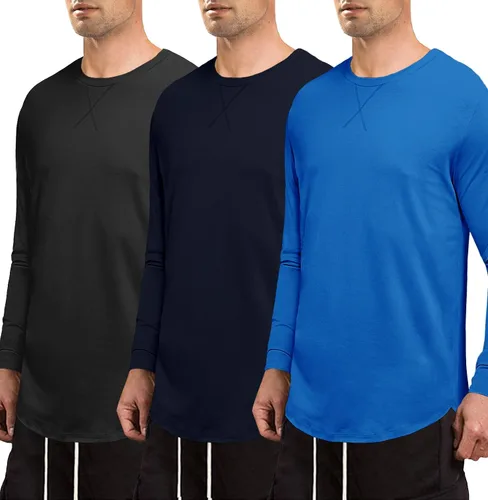 Vista 2 de JMIERR Mens 3 Pack Cotton Hipster Hip Hop Longline Crewneck T-Shirt