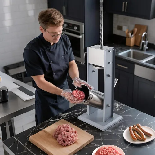 Vista 8 de VEVOR Relleno manual de salchichas, relleno vertical de carne de 11 libras / 5 L, máquina de rellenar de carne con carcasa de salchichas resistente