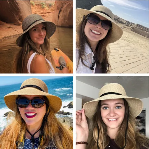 Vista 6 de Sombreros de sol para mujer con FPS 50 de algodón con cordón de barbilla de ala ancha elegante de 216-236 pulgadas