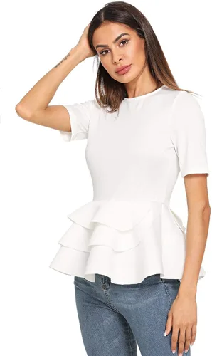 Vista 3 de Romwe blusa para mujer Vintage con capas de volantes cuello redondo