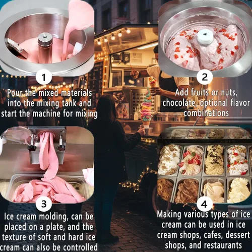 Vista 4 de Máquina de helado duro comercial, 8 galón/h rendimiento 5.8L cilindro gelato máquina del fabricante de helados, para restaurantes y aperitivos 8