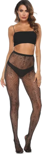 Vista 2 de MANZI 4 Pairs Womens Patterned Black Fishnet Stockings Tights Sexy Suspender Thigh High Mesh Cross Pantyhose