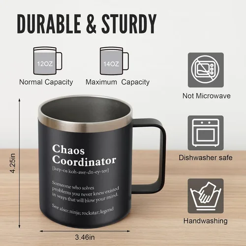 Vista 4 de NOWWISH Regalos de Navidad para Hombres, Jefe, Compañero de Trabajo, Gerente, Oficina, Maestro, Enfermera - Vaso Tumbler Coordinador del Caos