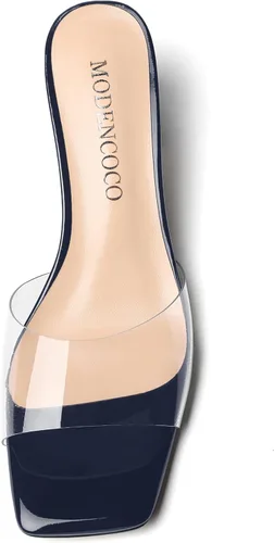 Vista 3 de MODENCOCO Sandalias de tacón bajo con puntera abierta para mujer, estilo casual, con patente transparente, de 2 pulgadas