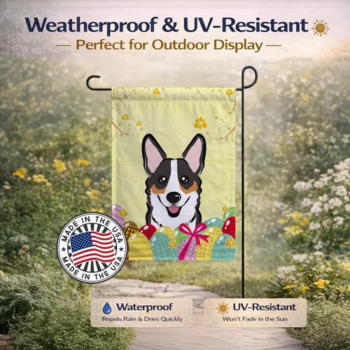 Vista 755 de Caroline's Treasures BB1923GF Bandera decorativa para jardín con diseño de Border Collie, para caza de huevos de Pascua, para jardín, jardín, patio