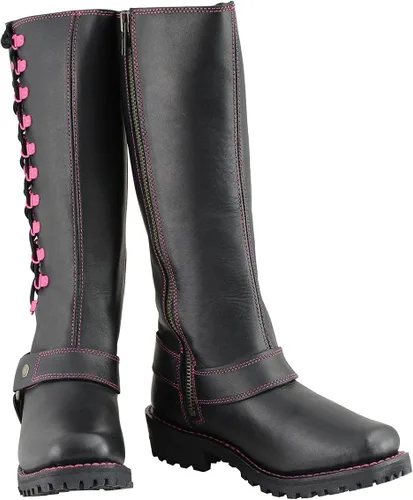 Vista 5 de Milwaukee Leather MBL9367 - Botas de cuero negras de 14 pulgadas con cordones fucsia, talla 9.5
