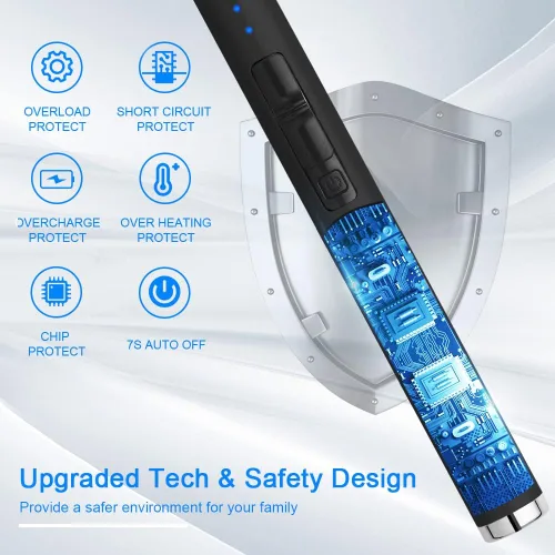 Vista 4 de Encendedor de velas recargable por USB, encendedor de arco electrónico, resistente al viento, sin llama, con botón de seguridad para camping, Negro