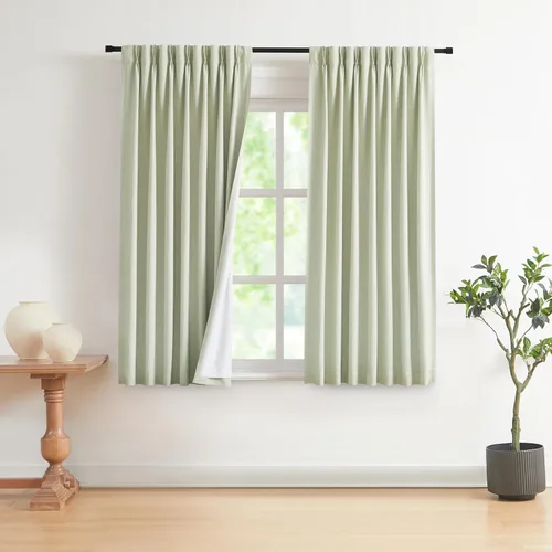 Vista 46 de Vision Home Cortinas marrones con pliegues pinzados, opacas completas, cortinas de ventana de lino mezclado para oscurecer la habitación, cortinas