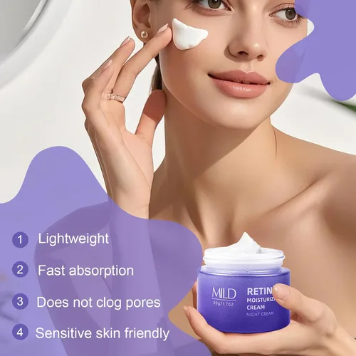 Vista 6 de Crema de noche con retinol y ácido hialurónico, hidratante facial antienvejecimiento, crema facial de retinol antienvejecimiento para mujeres