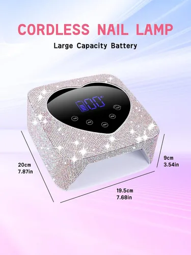 Vista 7 de Hongfa - Lámpara de uñas inalámbrica, secador de uñas LED UV recargable para esmalte de gel con pantalla LCD, sensor automático y 5 ajustes
