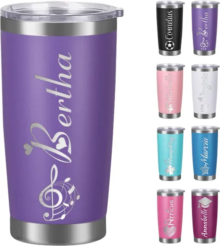 Vista 10 de Vasos personalizados con tapas, vasos personalizados con nombre grabado láser, tazas de café de viaje aisladas, regalo para mujeres, madres