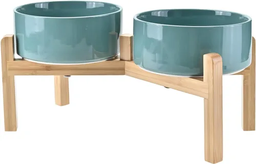 Vista 48 de SPUNKYJUNKY Cuencos elevados de cerámica para perros, 5.1 pulgadas, para comida de perros y gatos, cuencos elevados con soporte de bambú Verde oscuro
