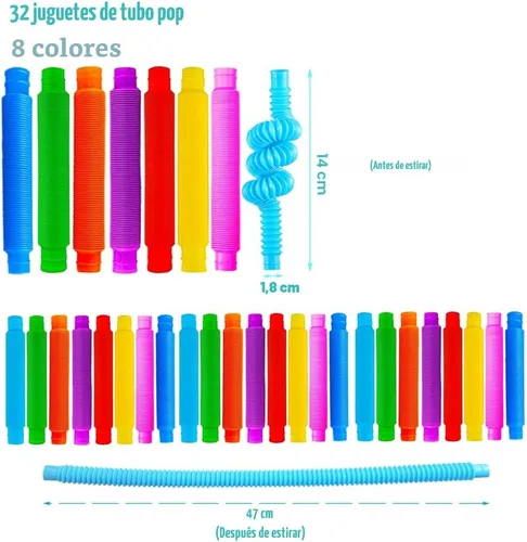 Vista 2 de Paquete de 32 tubos de reventar burbujas, tubos para ansiedad para niños y adultos, juguetes sensoriales para aliviar el estrés y la ansiedad