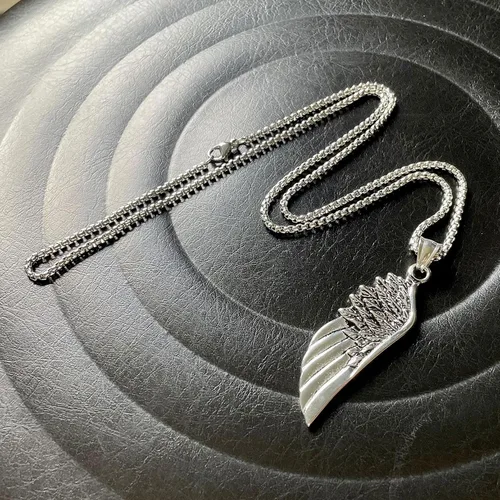 Vista 6 de Collar de ala de ángel de acero inoxidable con colgante gótico de plumas