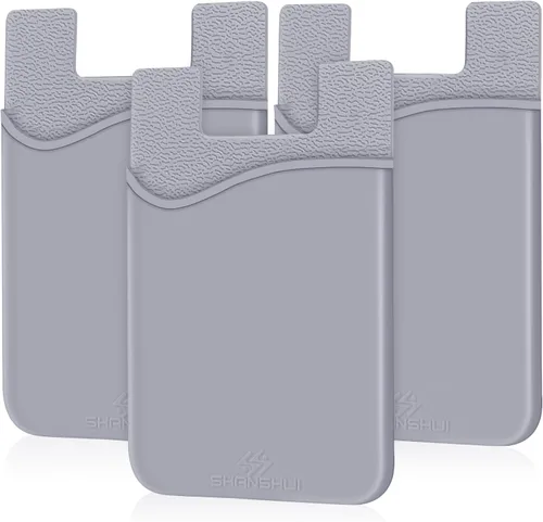 Vista 14 de SHANSHUI - Soporte para tarjeta de crédito de silicona, compatible con todos los teléfonos iPhone, Android y la mayoría de los teléfonos Negro x3