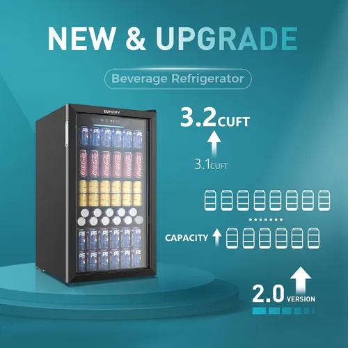 Vista 2 de EUHOMY Refrigerador de bebidas, mini refrigerador para 125 latas con puerta de vidrio para refrescos, cerveza o vino, enfriador de bebidas