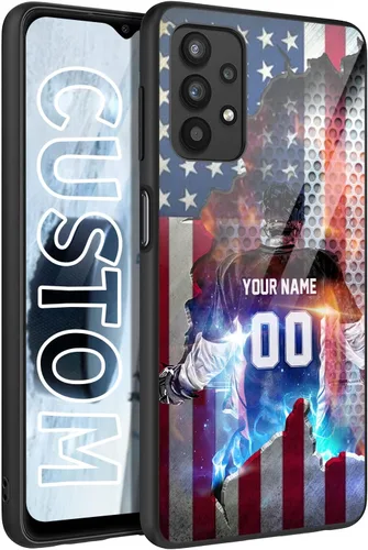 Vista 9 de Personalized Ice Hockey vs Name Number US Flag Decor Rubber Cover Phone Case for Galaxy America Fire