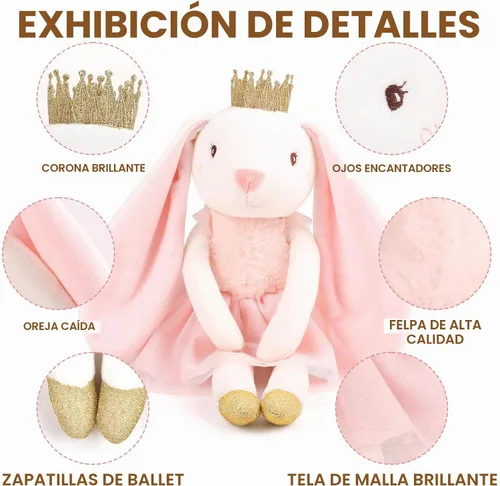 Vista 3 de Peluche de conejo de 15.7 pulgadas para niñas, animal de peluche suave de conejo de Pascua, juguete de conejo de peluche de princesa, juguete