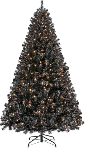 Vista 12 de [Usado] Yaheetech Árbol de Navidad artificial de pino abeto negro con bisagras y luces incorporadas de 4.5 pies para Halloween, árbol de Navidad