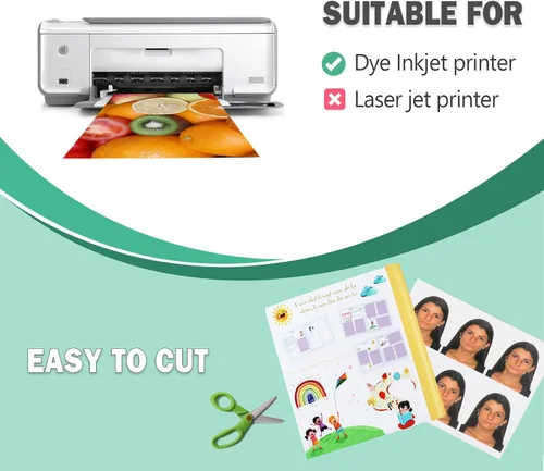 Vista 6 de Papel fotográfico de 5 x 7, paquete de 100 unidades, papel fotográfico brillante de 52 libras para impresora de inyección de tinta, 7.05 oz/m²