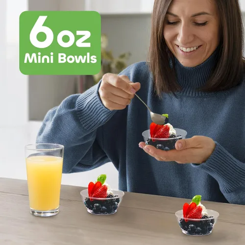 Vista 2 de JoyServe Mini cuencos de plástico transparente – A granel paquete de 100 cuencos desechables de plástico duro de primera calidad para postres