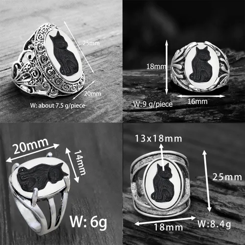 Vista 9 de Vintage Look 10pcs Lot Cat Cameo Anillos para las Mujeres Antiguo Plata Real Plateado Diseño Tamaño Mezclado Personalizado Joyería de Moda, Metal