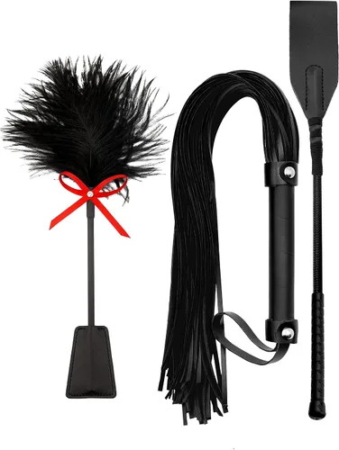 Vista 10 de Black Sex Whip Adult Crop 18 "BDSM Látigo Set Bondage Flogger Kit Crop Sex Set Adulto Crop Paddle Spanking BDSM Set Spanking Paddle Adultos Flogger