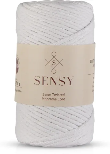 Vista 25 de Sensy - Cuerda de macramé prémium de 0.118 in, 109 yardas, 100% algodón, una hebra torcida, cuerda de macramé, hilo de algodón para macramé, hilo