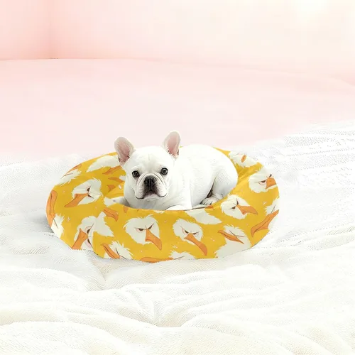 Vista 2 de Wudan Pet Cat Beds Calming Anti Anxiety Fluffy Dog Pillow Bed for Extra Small Size Pets Supplies XS Cartoon Albatross Yellow