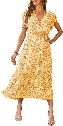 Vista 21 de PRETTYGARDEN Vestido largo bohemio floral de verano para mujer Melocotón Floral