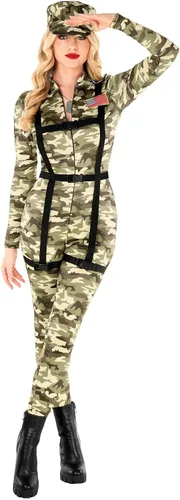 Vista 5 de Morph Disfraces del ejército para mujer, disfraz del ejército, disfraz de camuflaje para mujer, disfraces de Halloween para mujer