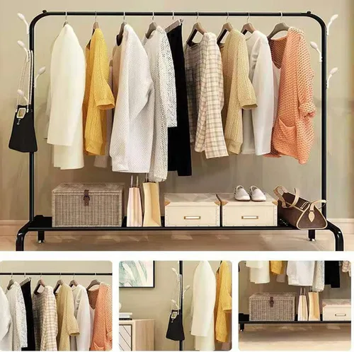 Vista 6 de Perchero de ropa de tubería industrial con ruedas con frenos, resistente soporte de metal resistente para ropa (A)