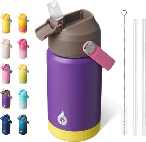 Vista 45 de BJPKPK - Botella de agua aislada con tapa de popote, 532 ml Botellas termo con boquilla suave, asa flexible y base antideslizante, libre de BPA, a
