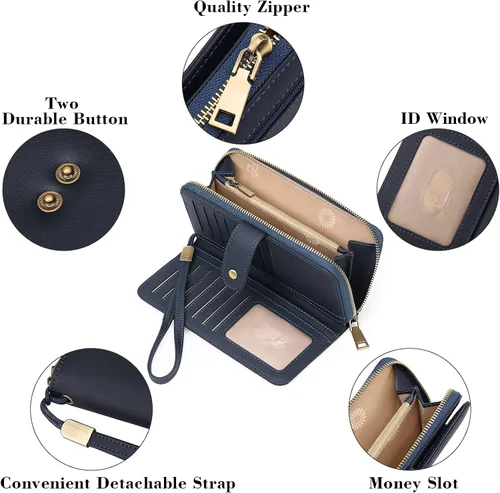 Vista 5 de GAEKEAO Cartera de mano para mujer, con bloqueo RFID, de piel, de gran capacidad, con correa de mano