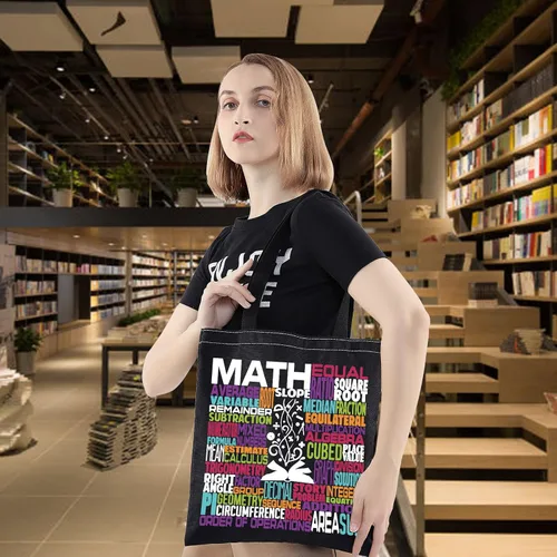 Vista 6 de LEVLO Bolsa de lona de matemáticas, regalo para profesor de matemáticas, bolsa de hombro, mercancía de matemáticas