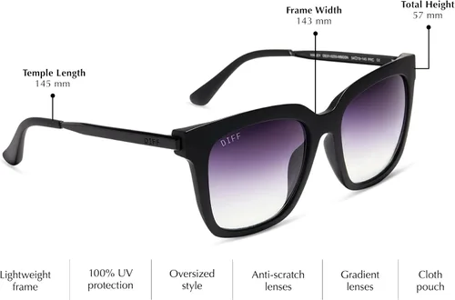 Vista 4 de DIFF Gafas de sol cuadradas ligeras de gran tamaño para mujer, Hailey