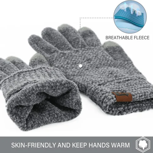 Vista 4 de FZ FANTASTIC ZONE Womens Winter Touchscreen Gloves for Cold Weather, Chenille Warm Knit Gloves