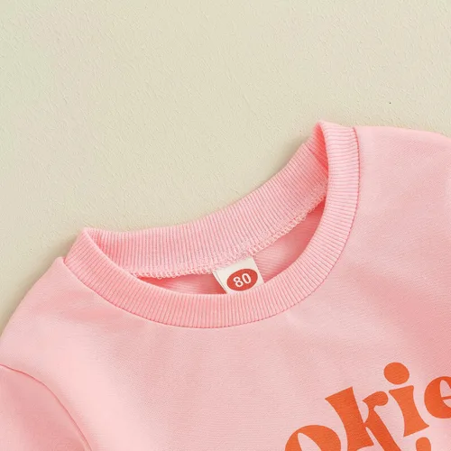 Vista 4 de DuAnyozu Traje de Halloween para bebé niña, camiseta de manga larga, camiseta con letras de calabaza, pantalones de campana, ropa de otoño + diadema