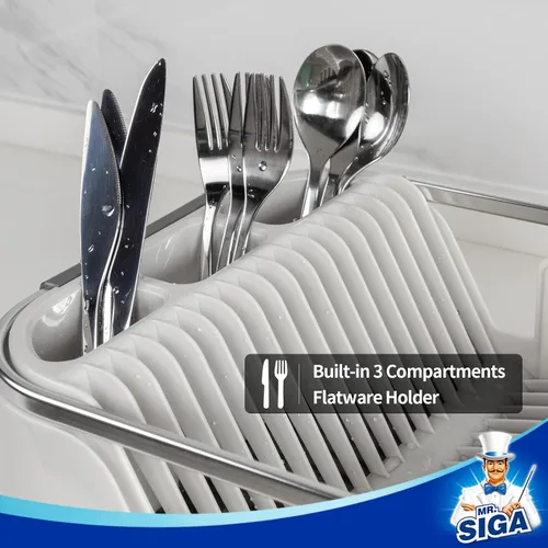 Vista 5 de MR.SIGA Escurridor de platos para encimera de cocina, escurridor de platos Blanco