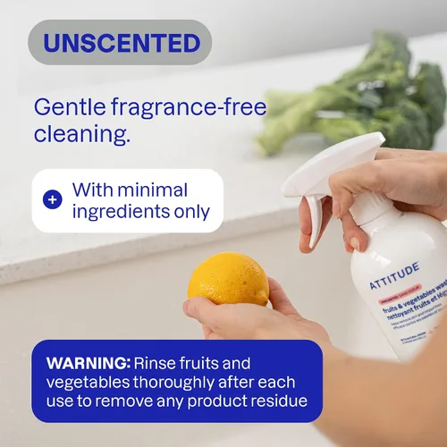 Vista 4 de ATTITUDE Lavado de frutas y verduras, lavado de productos apto para alimentos, elimina la suciedad y los residuos, ingredientes veganos y a base