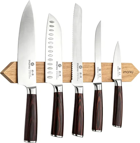 Vista 4 de imarku Juego de cuchillos de cocina de 5 piezas, juego de cuchillos Negro marrón