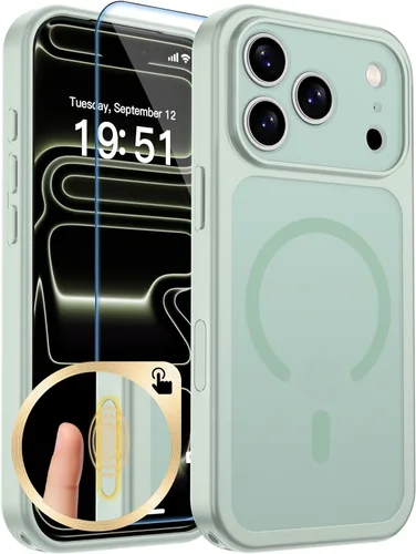 Vista 370 de zapica Funda magnética para iPhone Air, con protector de pantalla de vidrio templado, compatible con MagSafe, translúcida mate, a prueba de golpes