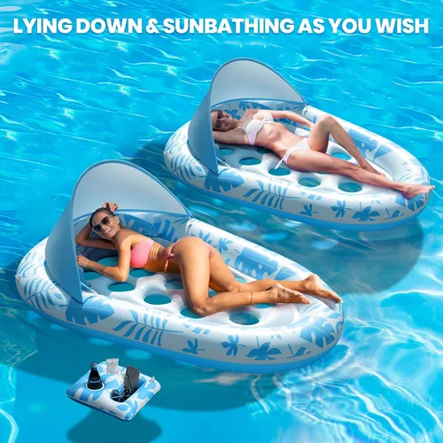 Vista 4 de Flotadores inflables para piscina para adultos, 3 en 1, flotadores de piscina con toldo y soporte para tazas, balsa de piscina XL, sillas
