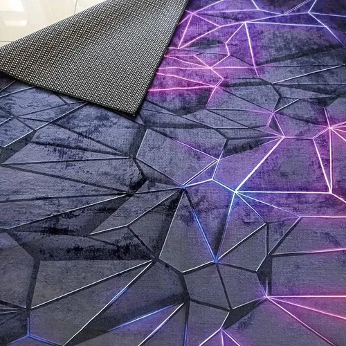 Vista 4 de Alfombra de sala de juegos, alfombra de deportes electrónicos, alfombra de aspecto neón, alfombra colorida, alfombra de juegos, alfombra morada