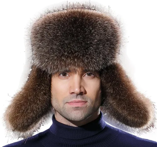 Vista 2 de URSFUR Sombrero de invierno para hombre, gorra de trampero ruso Ushanka de zorro real