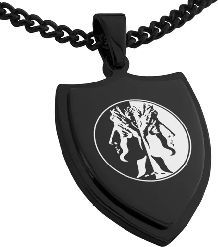 Vista 40 de Collar con colgante de escudo de dioses griegos de acero inoxidable