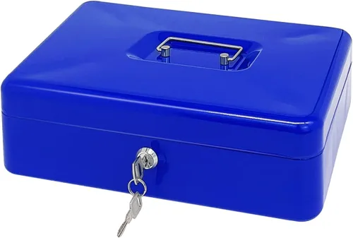 Vista 16 de Caja de efectivo de acero con cerradura de llave, organizador de dinero pequeño de metal con bandeja para dinero, caja de almacenamiento de efectivo