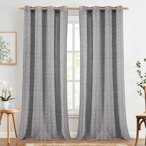 Vista 28 de jinchan Cortinas bohemias a rayas para sala de estar, cortinas de lino estilo granja de 63 pulgadas de largo, 2 paneles para dormitorio, mudcloth